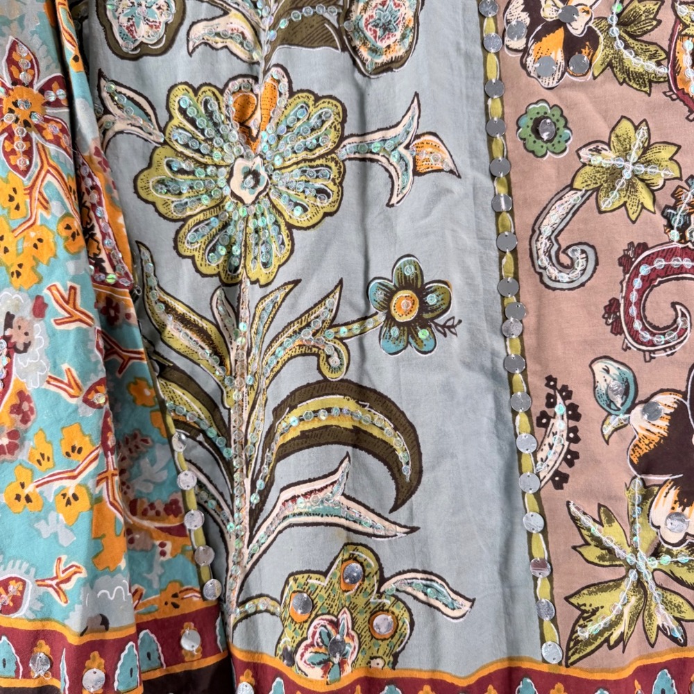 Soft Surroundings Maxi Skirt Womens M Brown Floral Paisley Sequin Embellished - Picture 5 of 10